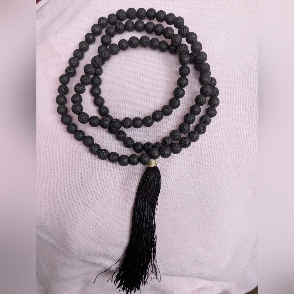 Black Volcanic Beaded Mala Necklace